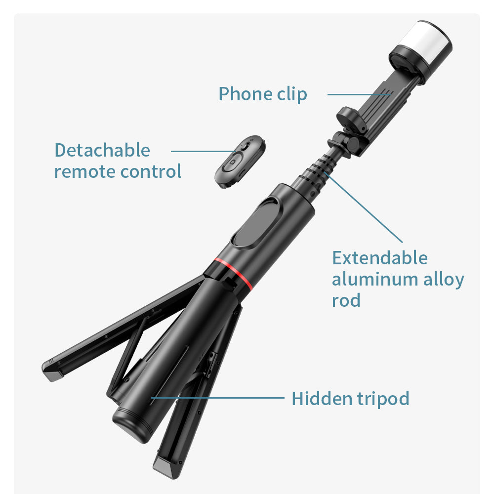 Selfie Stick Bluetooth Techsuit Q12S, Univerzální, Černý