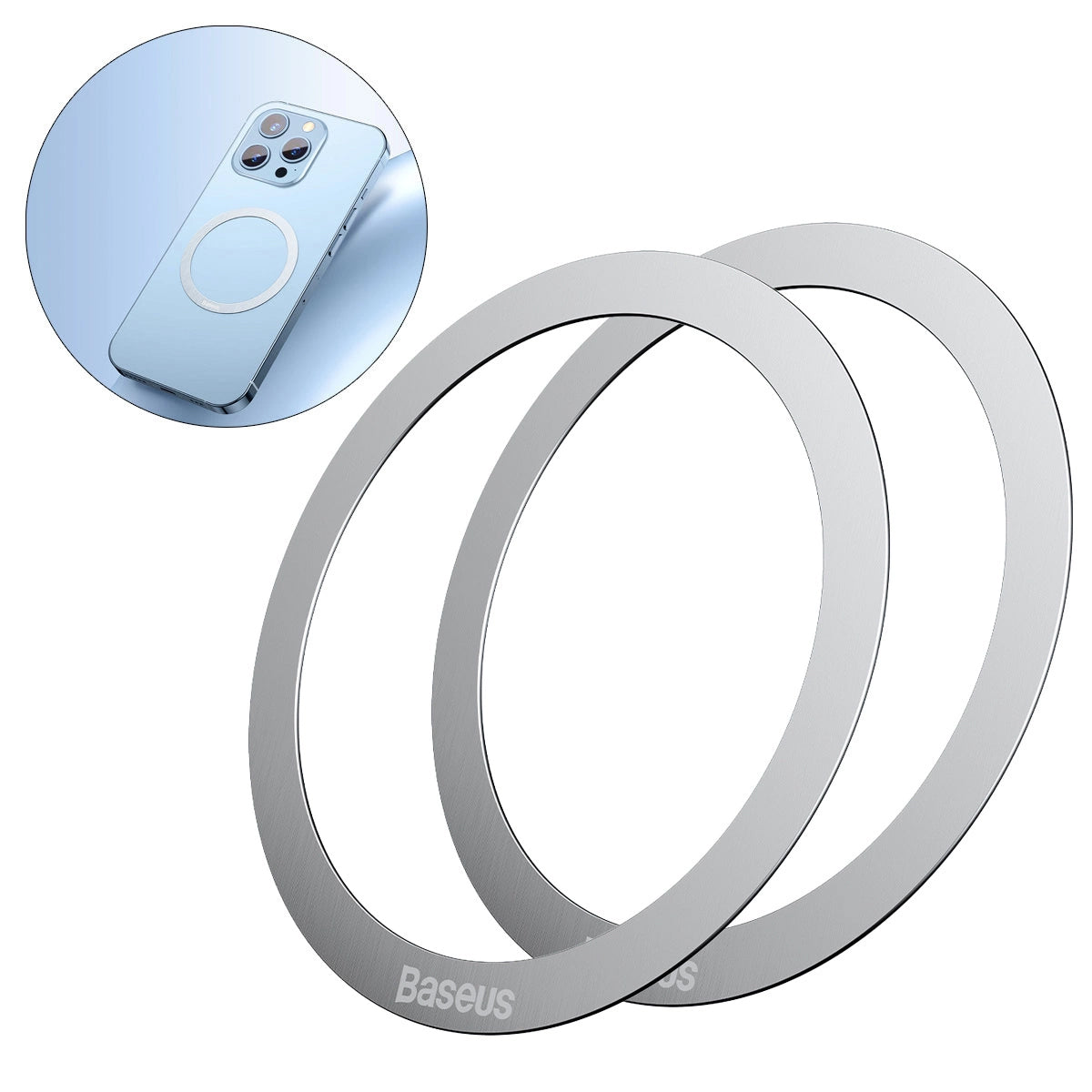 Samolepka Metal Baseus Halo, Sada 2 kusy, Stříbrná PCCH000012