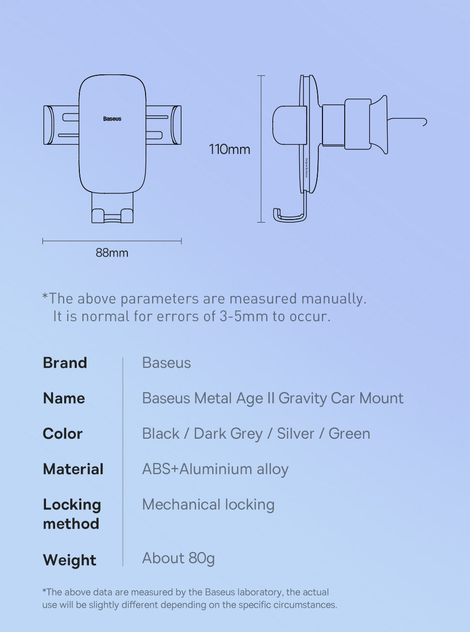 Držák do auta Baseus Metal Age II, 4.7inch - 6.7inch, Černý SUJS000001