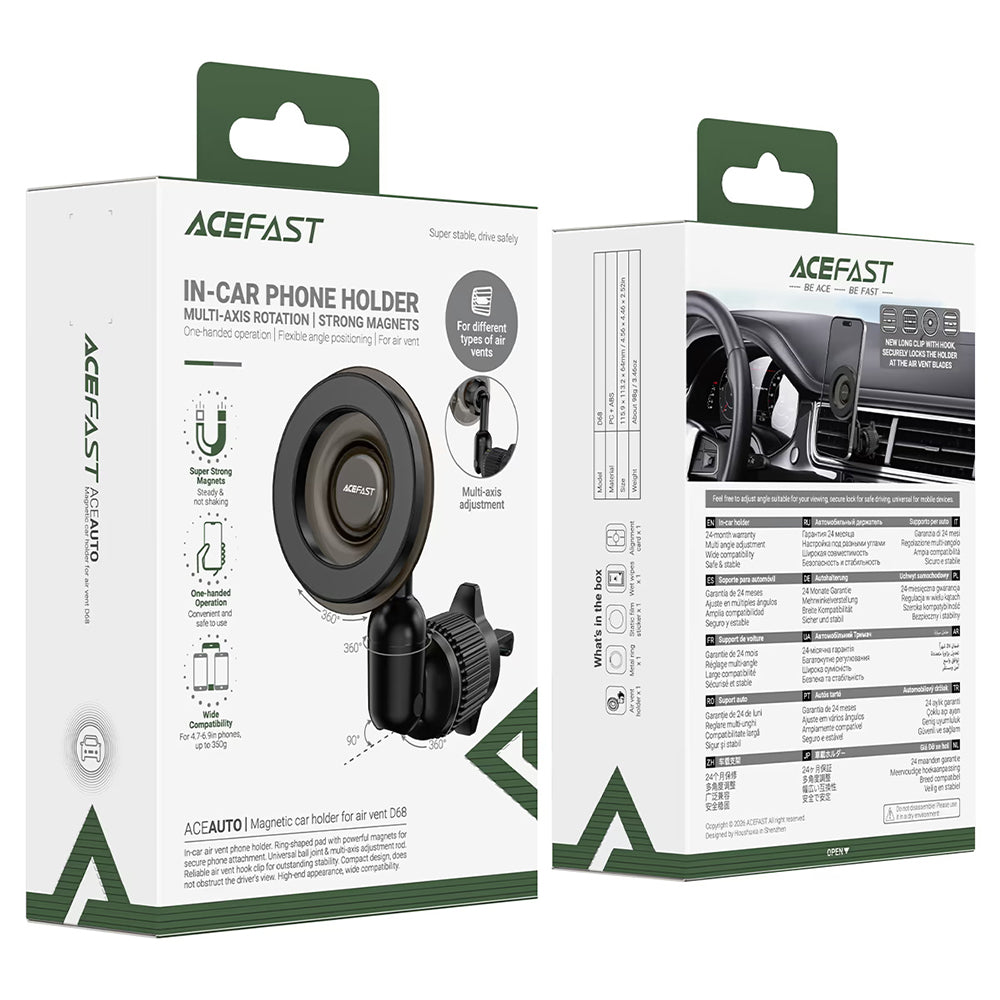 Acefast D68 Magnetic Car Mount, 4.7inch - 6.9inch, Black