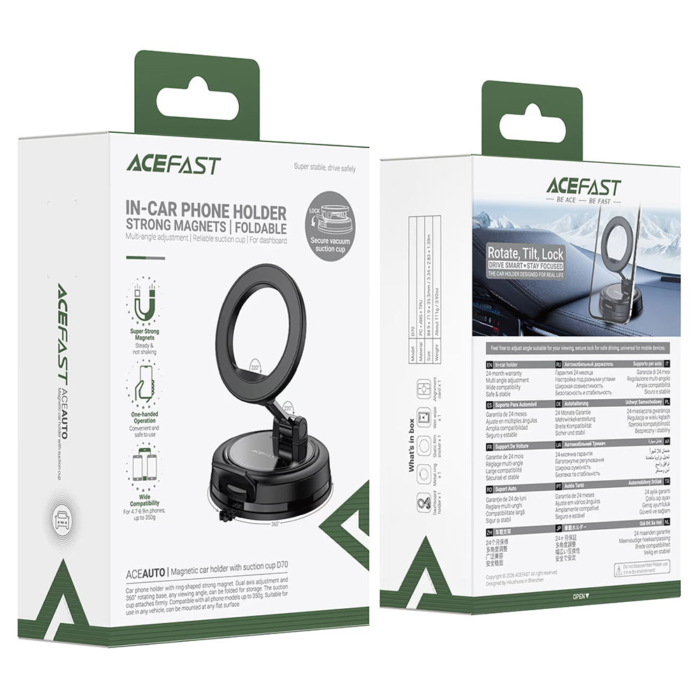Magnetický držák do auta Acefast D70, 4,7 palce - 6,9 palce, černý
