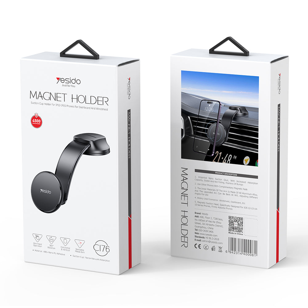 Yesido C176 Magnetic Car Holder, Universal, Black