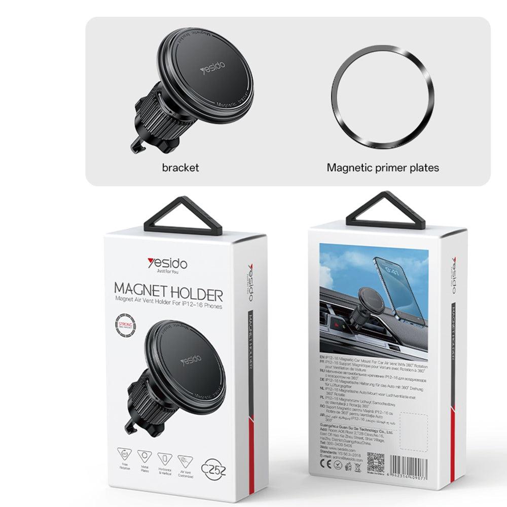 Magnetický auto držák Yesido C252, Univerzální, Černý
