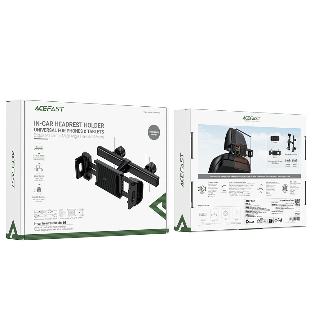 Auto držák na opěrku hlavy Acefast D8 pro telefon / tablet, 4,7 palce - 12,9 palce, černý