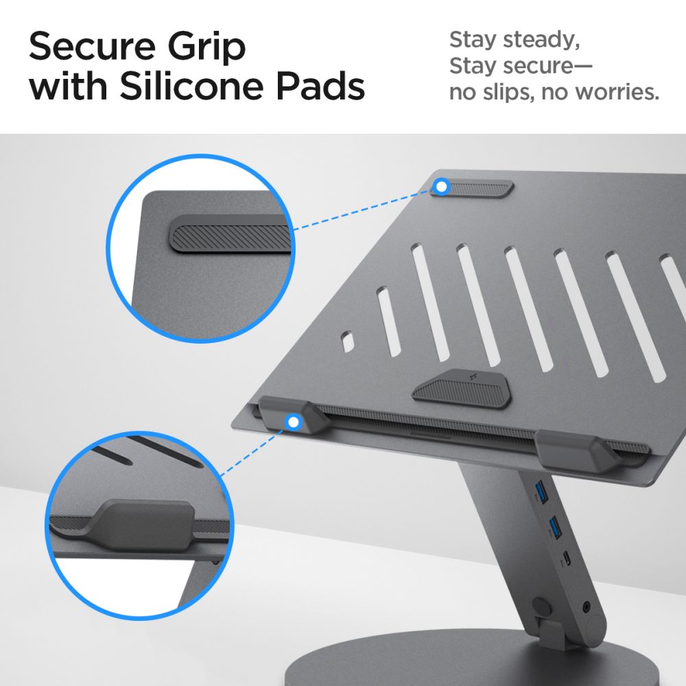 Podstavec s Hubem Spigen LD204H pro Laptop max. 15.6inch, Šedý AMP08885