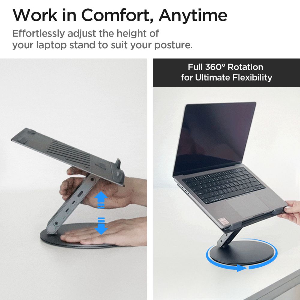 Podstavec s Hubem Spigen LD204H pro Laptop max. 15.6inch, Šedý AMP08885