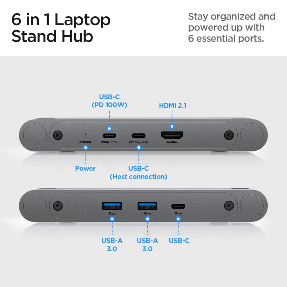 Podstavec s Hubem Spigen LD204H pro Laptop max. 15.6inch, Šedý AMP08885