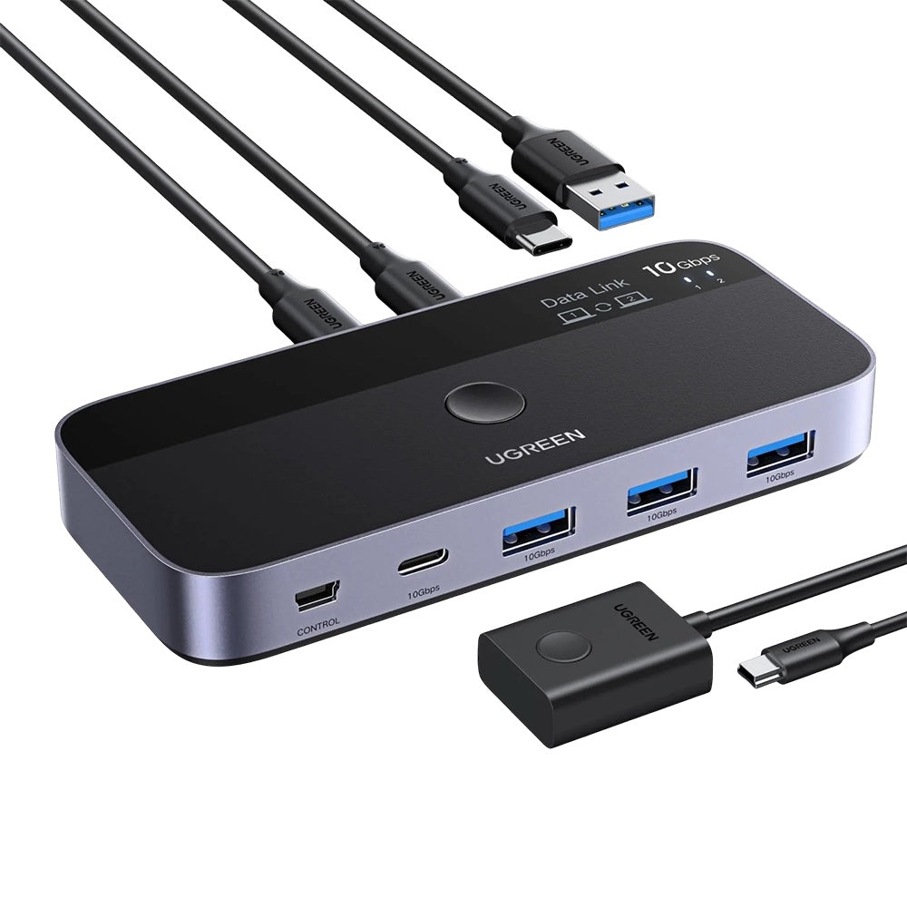 Switch USB UGREEN CM691 (45784), 3 x USB-A 3.2 - 1 x USB-C - 1 x miniUSB, černý