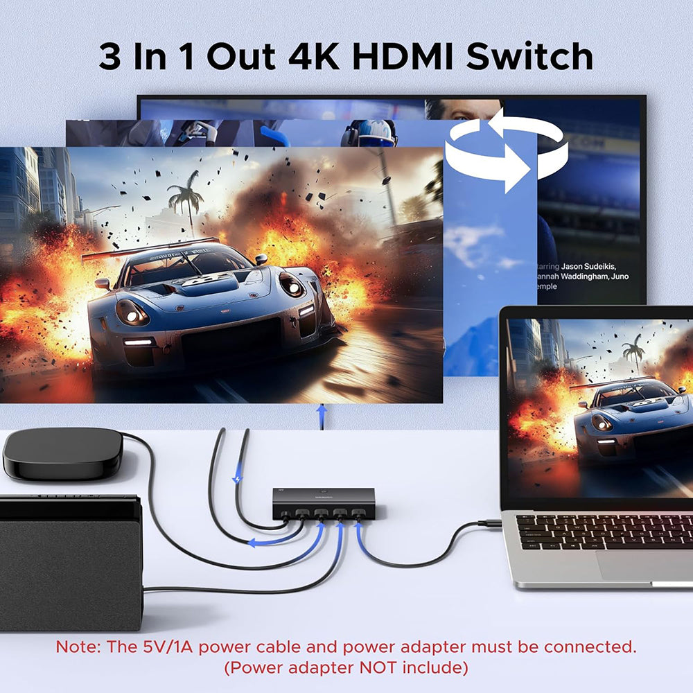 Přepínač HDMI videa UGREEN AW504 (55857), černý