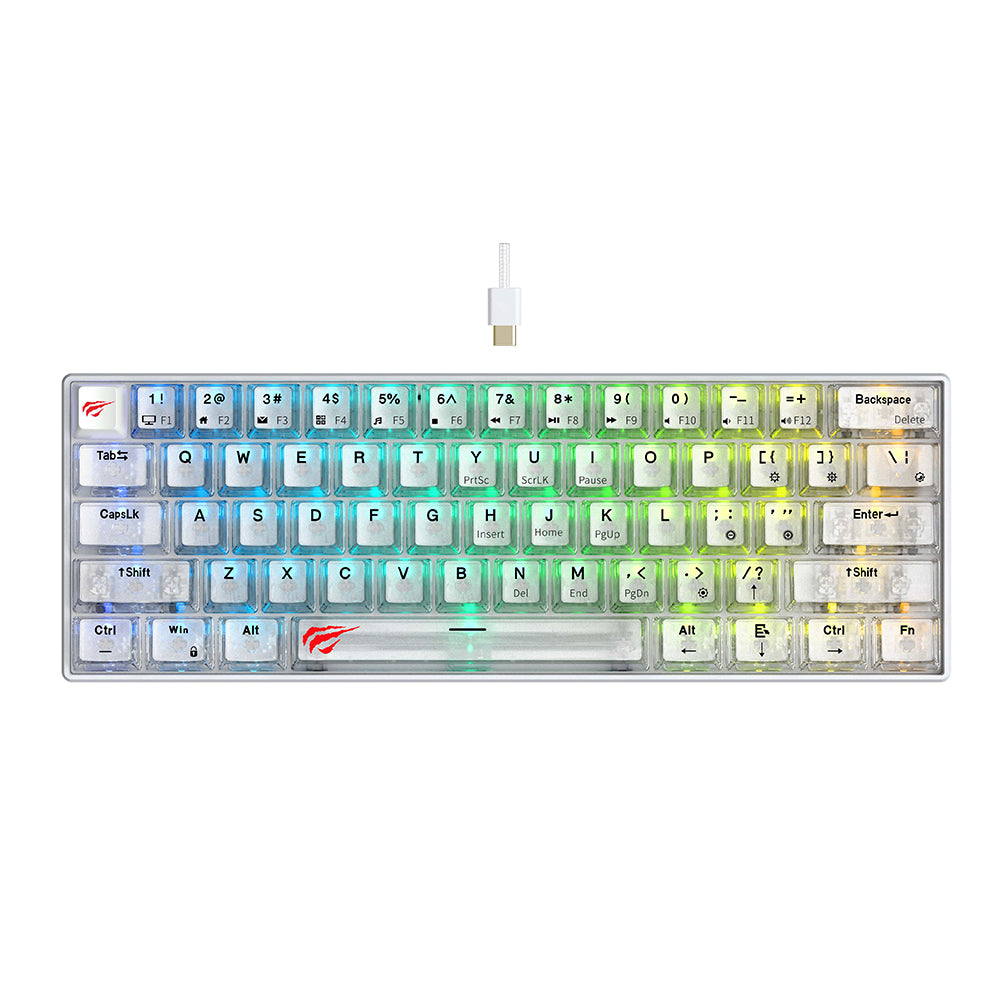 Herní klávesnice s kabelem USB HAVIT KB903L, RGB, 1,8 m, průhledná bílá