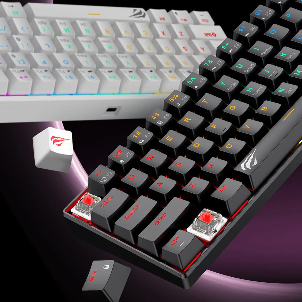 Herní klávesnice s kabelem USB HAVIT KB903L, RGB, 1,8 m, průhledná bílá