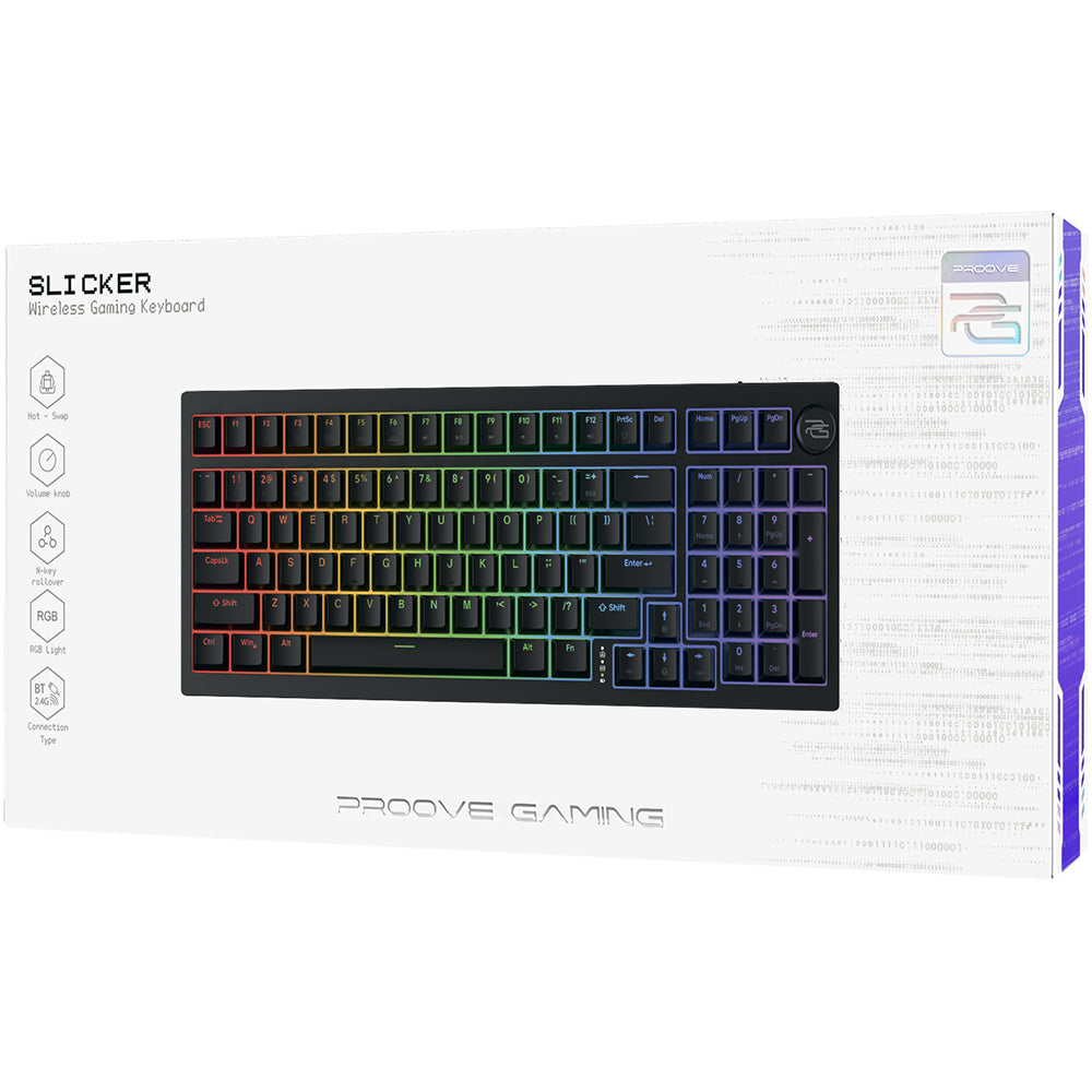 Klávesnice Gaming Wireless Proove Slicker, RGB, BT / Wi-Fi / Wired, 1.8m, Černá WKSLEN00022401