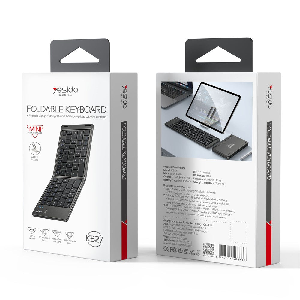 Skládací Bluetooth klávesnice Yesido KB27, černá