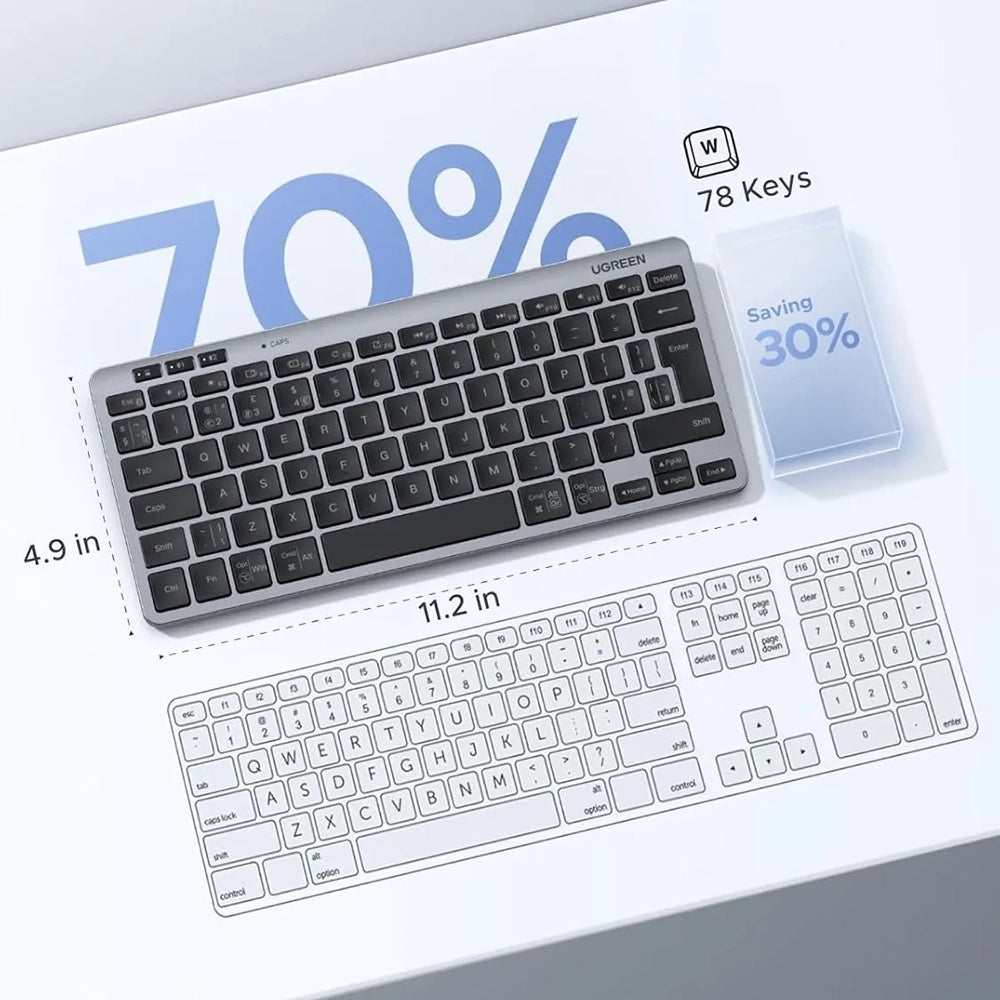 Bezdrátová klávesnice UGREEN 75049, BT / Wi-Fi, černá