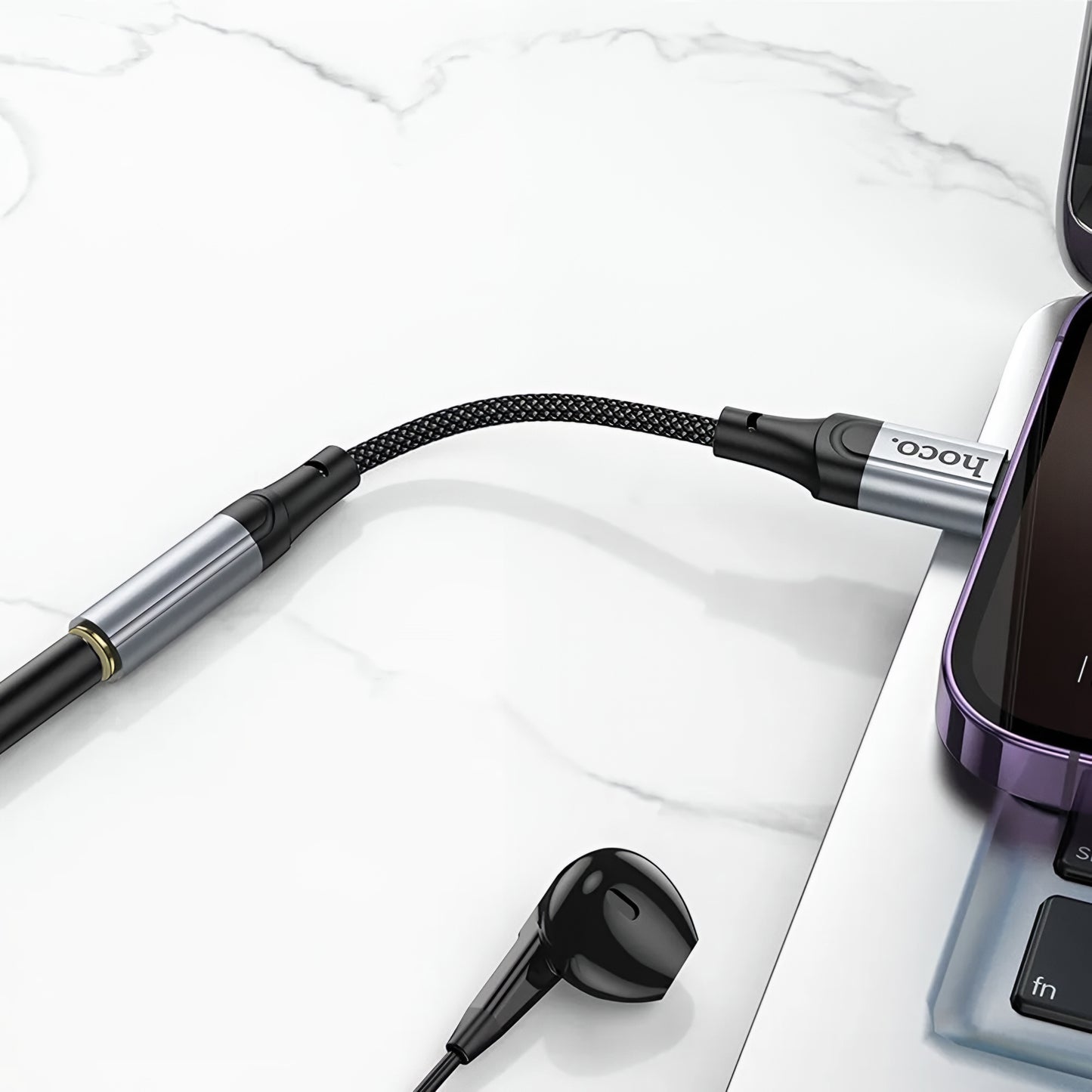 Audio adaptér Lightning - 3.5mm HOCO LS36A, Šedý