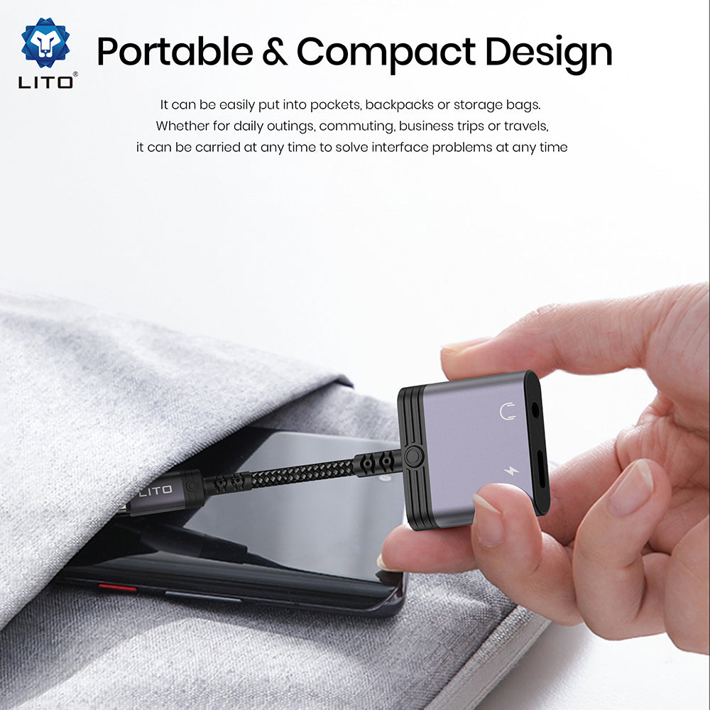 Audio adaptér Lightning - Lightning / 3.5mm Lito LA04L, Černý