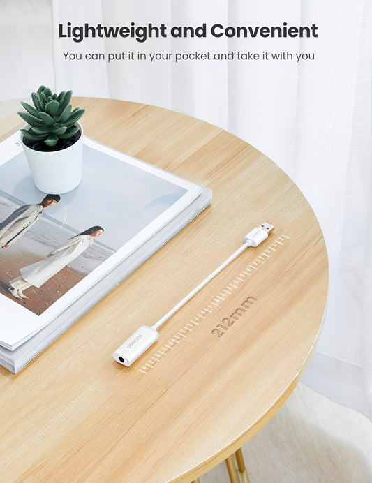 Audio adaptér UGREEN US206, USB-A - 3.5mm, Bílý