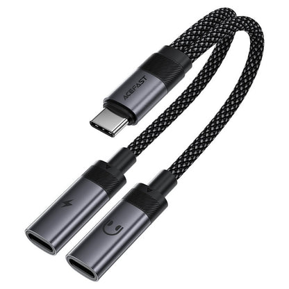 USB-C Audio Adapter - 2 x USB-C Acefast J14, Black