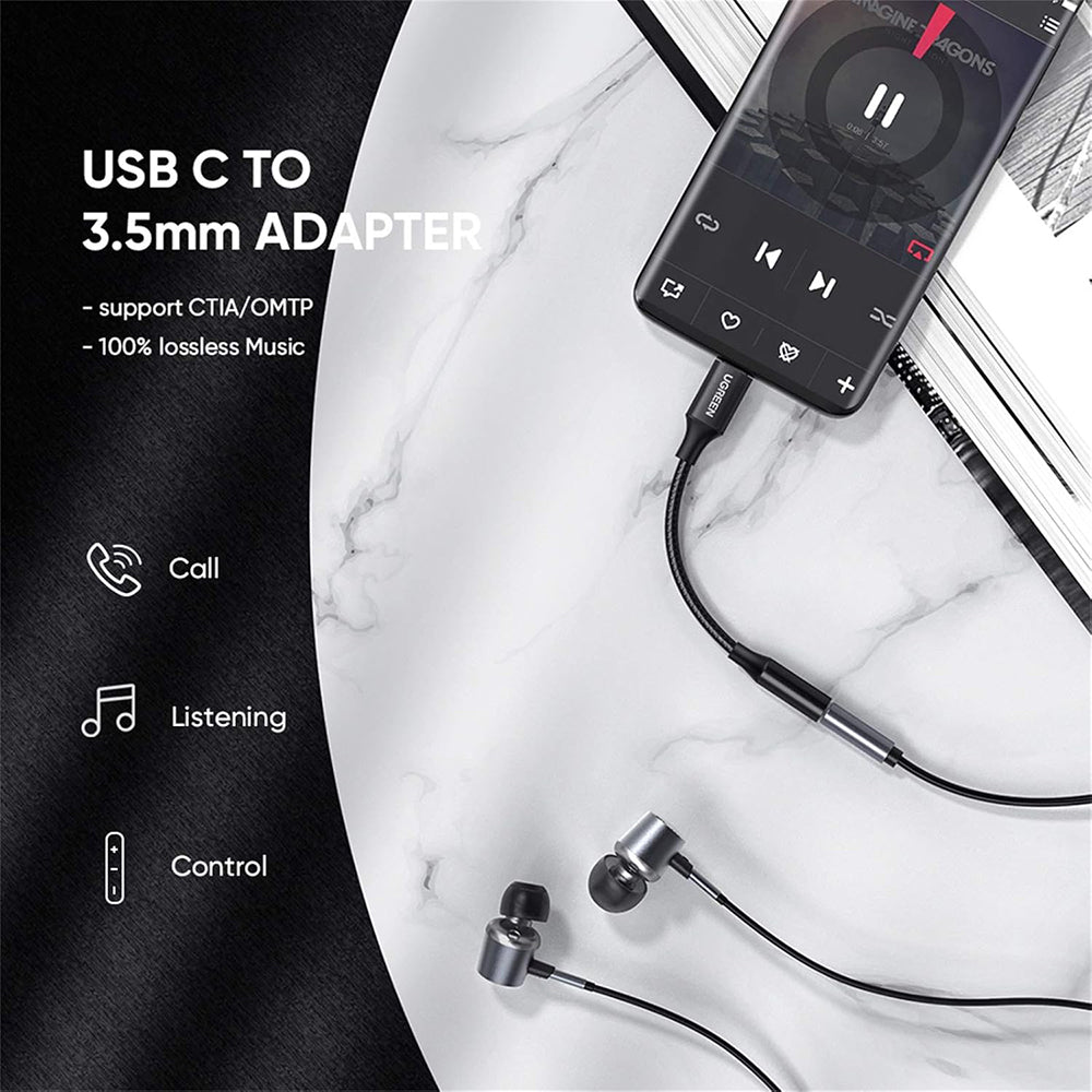 Audio adaptér USB-C - 3.5mm UGREEN AV142, Černý