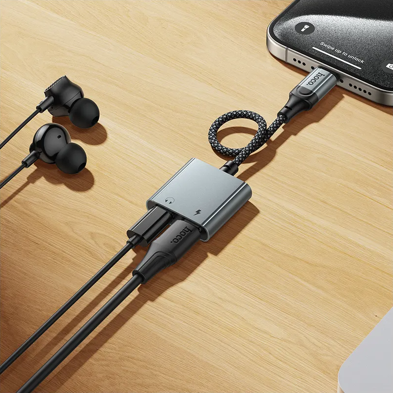 USB-C audio adaptér - USB-C / USB-C HOCO UPA34A, šedý