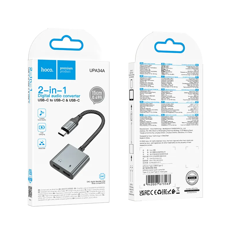 USB-C audio adaptér - USB-C / USB-C HOCO UPA34A, šedý