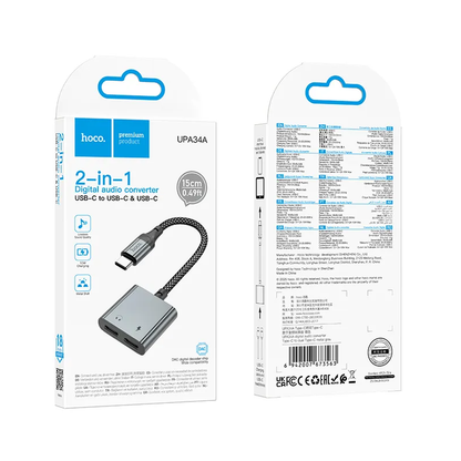 USB-C audio adaptér - USB-C / USB-C HOCO UPA34A, šedý