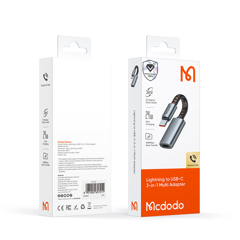 Audio adaptér USB-C - Lightning McDodo CA-4870, Šedý