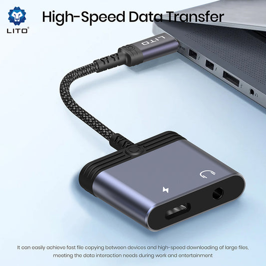 Audio adaptér USB-C - USB-C / 3.5mm Lito LA04T, Černý
