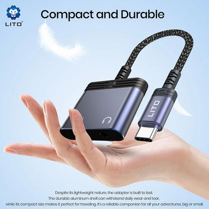 Audio adaptér USB-C - USB-C / 3.5mm Lito LA04T, Černý