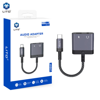 Audio adaptér USB-C - USB-C / 3.5mm Lito LA04T, Černý