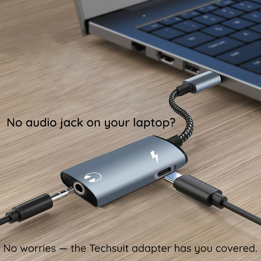Audio adaptér USB-C - USB-C / 3.5mm Techsuit AC22 AcustiCore, šedý