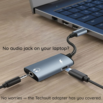 Audio adaptér USB-C - USB-C / 3.5mm Techsuit AC22 AcustiCore, šedý