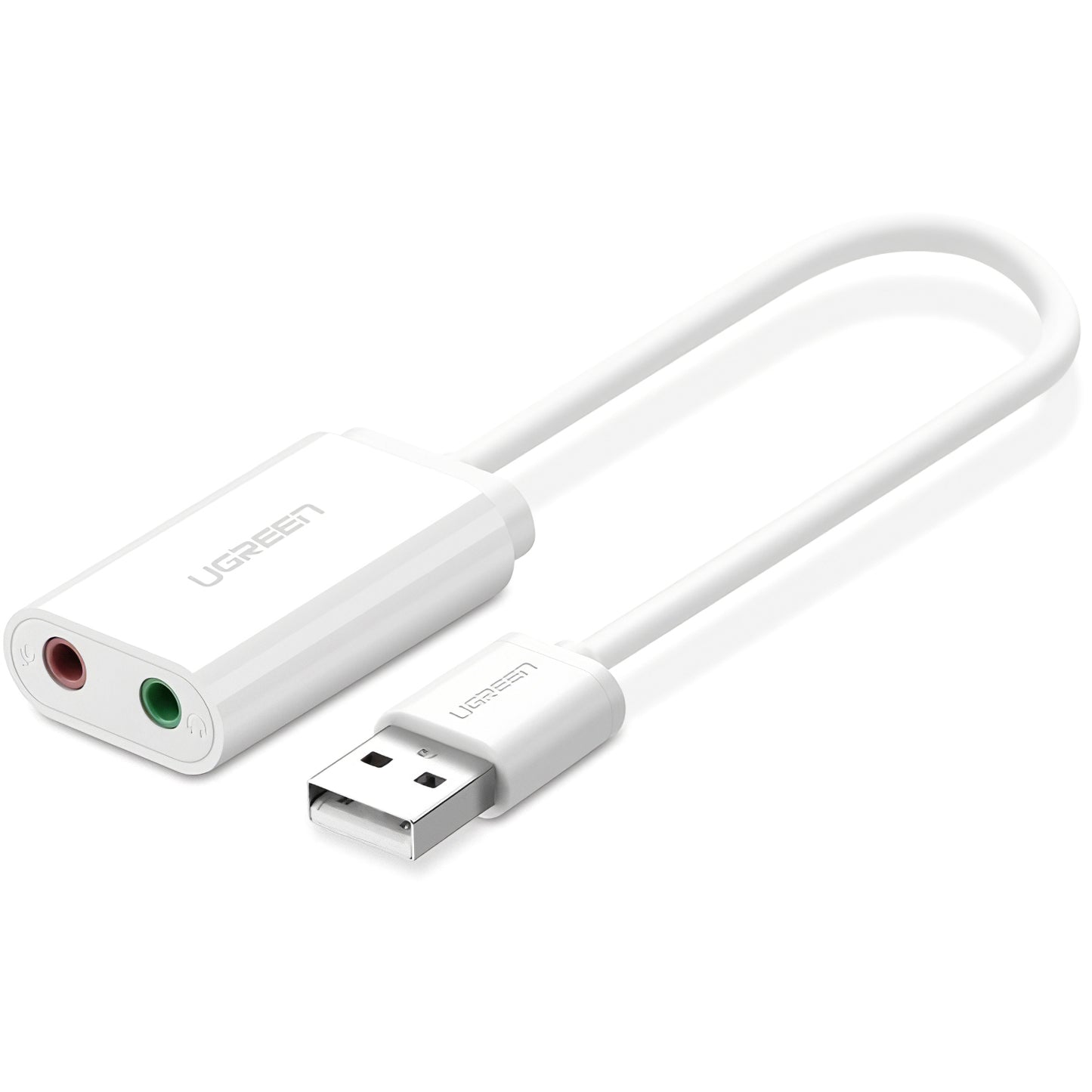 USB zvuková karta UGREEN US205, 2 x Jack 3.5mm, Bílá