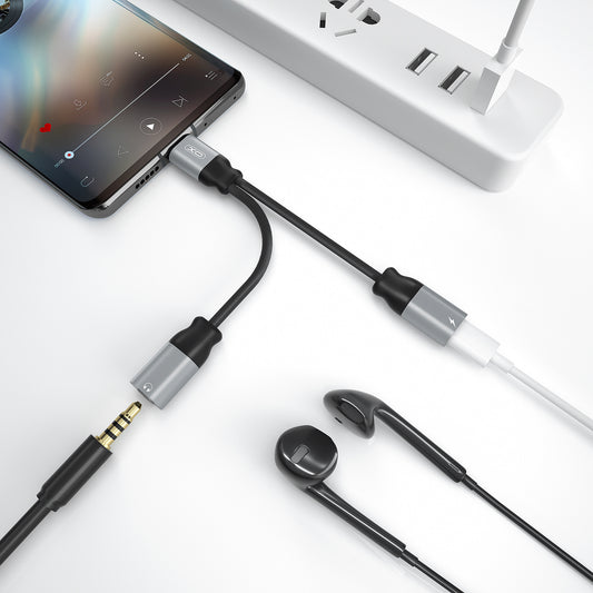 Audio adaptér USB-C - USB-C / 3.5mm XO Design NBR160B, Černý