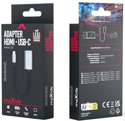 Audio a video adaptér USB-C - HDMI MaXlife MXHC-01, Šedý