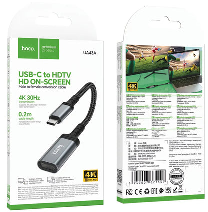 Audio a Video Adaptér USB-C - HDMI HOCO UA43A, Šedý