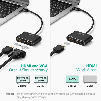 Adaptér Video UGREEN CM449, USB-A - HDMI / VGA, Šedý