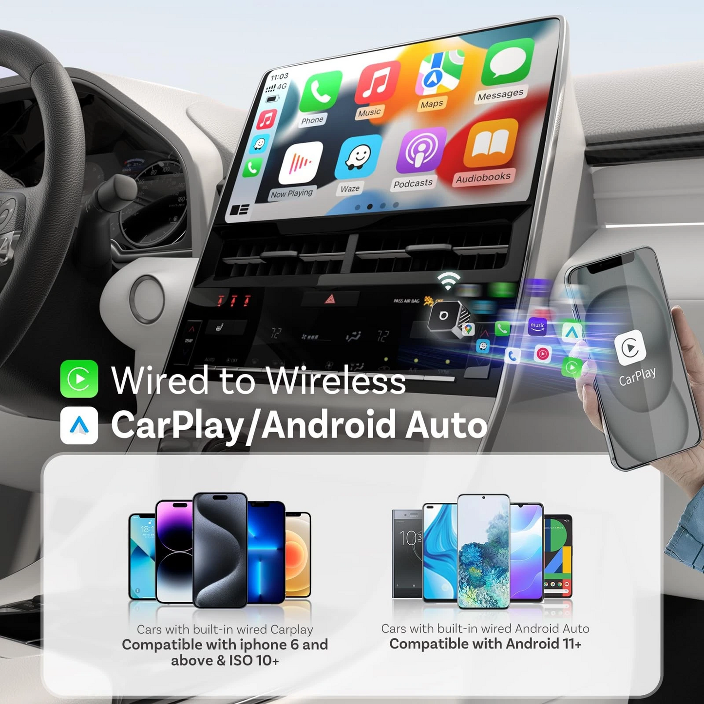 Bezdrátový adaptér Carplay / Android Auto Ottocast Mini Cube Style C pro Apple iPhone / Android Series CP88-T3