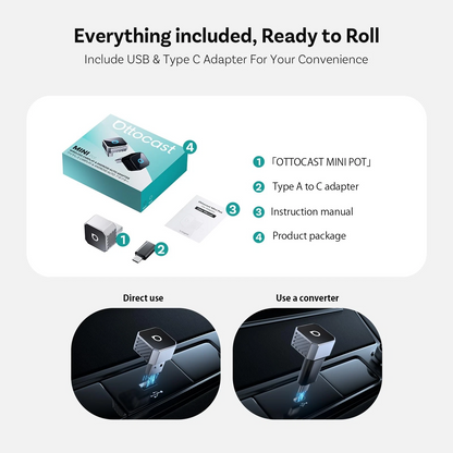 Bezdrátový adaptér Carplay / Android Auto Ottocast Mini Cube Style C pro Apple iPhone / Android Series CP88-T3