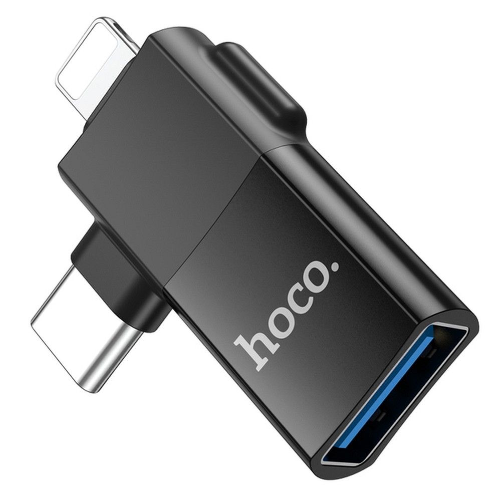 Adaptér OTG USB-C / Lightning - USB-A HOCO UA17, Černý