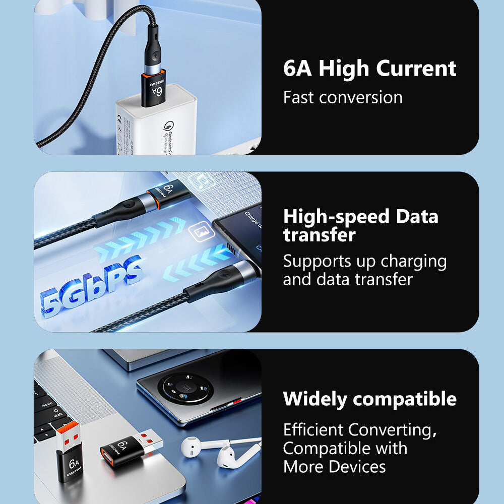 Adaptér pro data a nabíjení USB-C - USB-A Techsuit A5 HyperPort, Černý Oranžový
