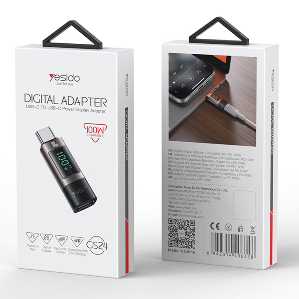 Adaptér pro data a nabíjení USB-C - USB-C Yesido GS24 Display, šedý