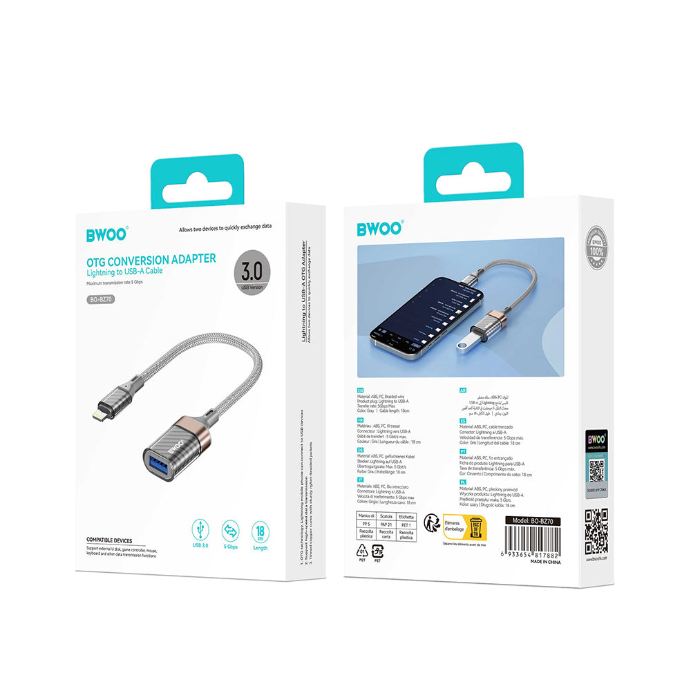 Adaptér OTG Lightning - USB-A BWOO BZ70, Šedý