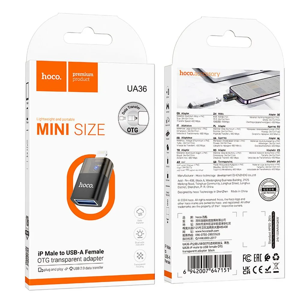 OTG Lightning adaptér - USB-A HOCO UA36, černý