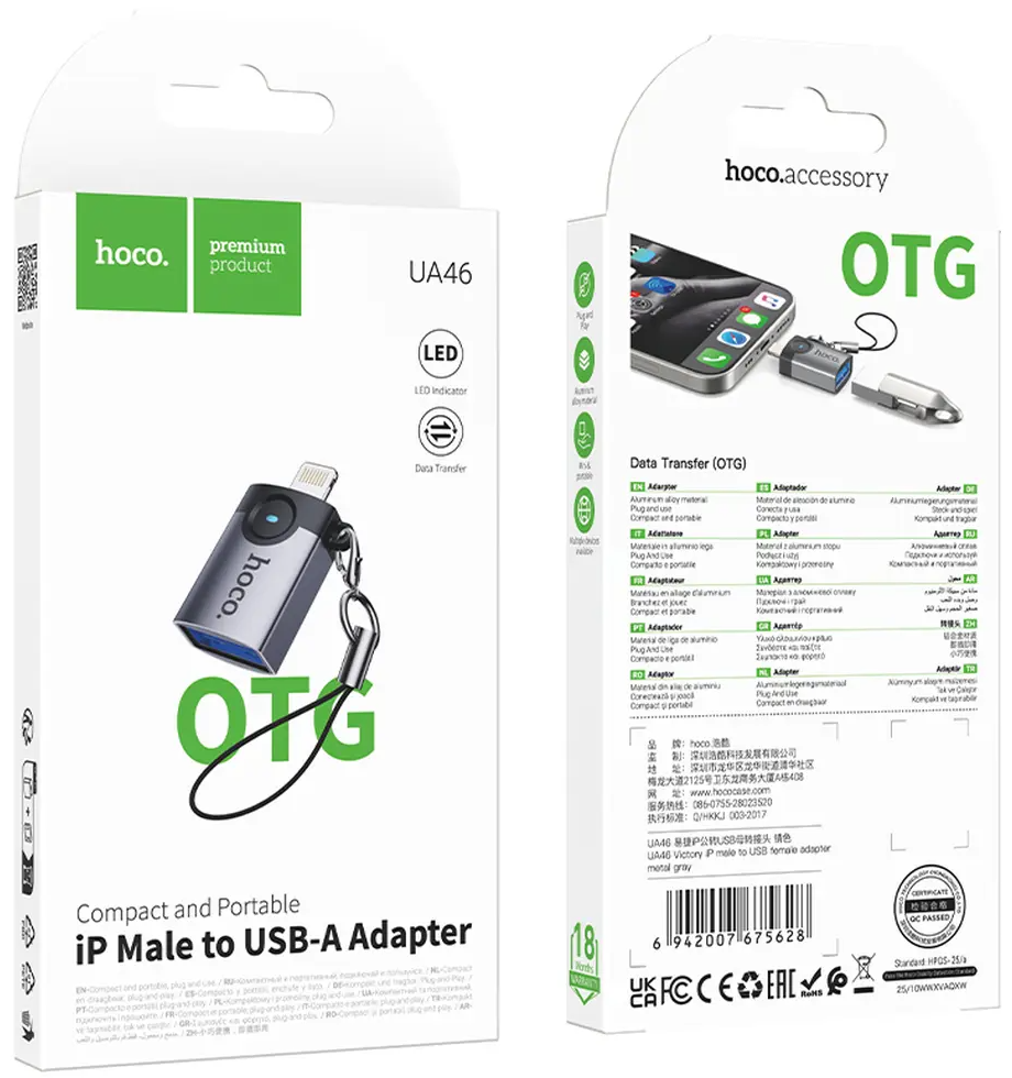 OTG Lightning adaptér - USB-A HOCO UA46, šedý
