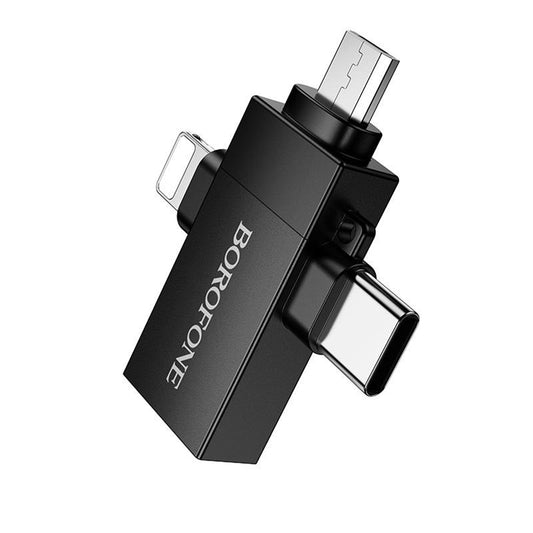 Adaptér OTG Lightning / microUSB / USB-C - USB-A Borofone BV26D, černý