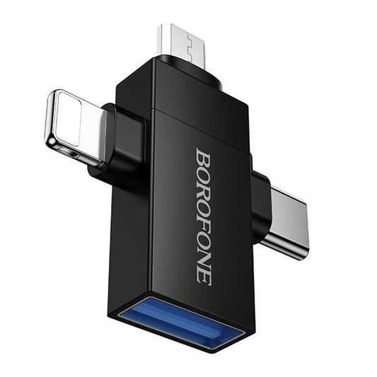 Adaptér OTG Lightning / microUSB / USB-C - USB-A Borofone BV26D, černý