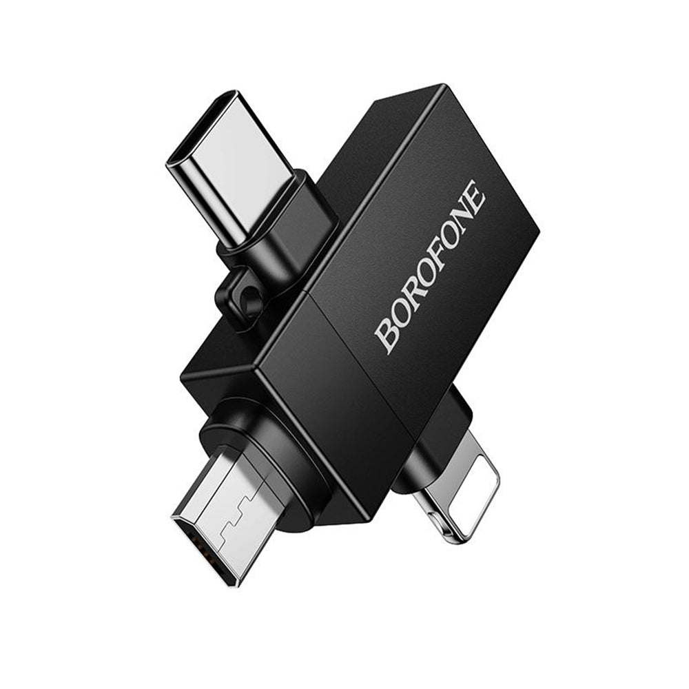 Adaptér OTG Lightning / microUSB / USB-C - USB-A Borofone BV26D, černý