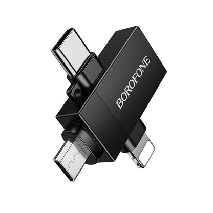 Adaptér OTG Lightning / microUSB / USB-C - USB-A Borofone BV26D, černý