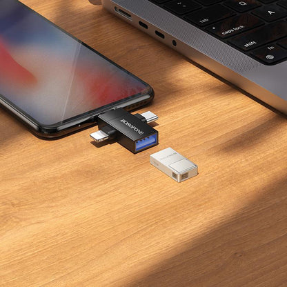 Adaptér OTG Lightning / microUSB / USB-C - USB-A Borofone BV26D, černý